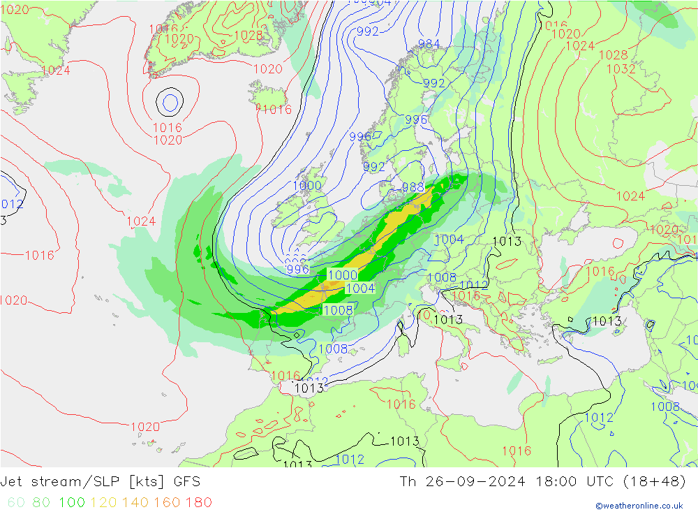 джет/приземное давление GFS чт 26.09.2024 18 UTC