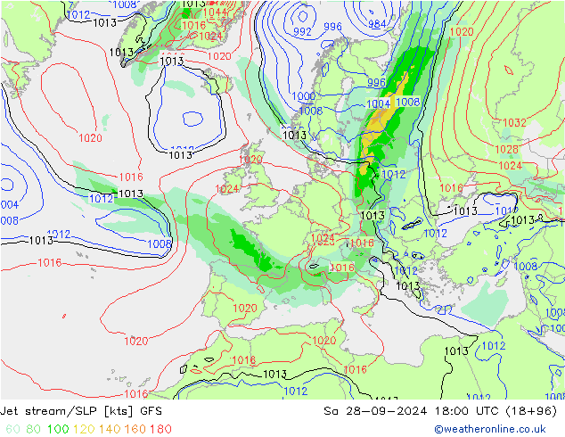 Courant-jet GFS sam 28.09.2024 18 UTC