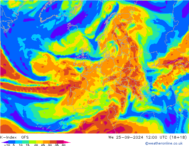 K-Index GFS śro. 25.09.2024 12 UTC