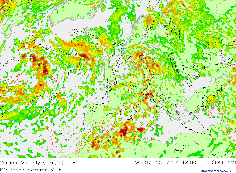 Convection-Index GFS śro. 02.10.2024 18 UTC