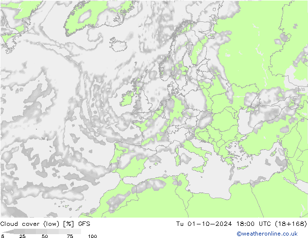 Bulutlar (düşük) GFS Sa 01.10.2024 18 UTC