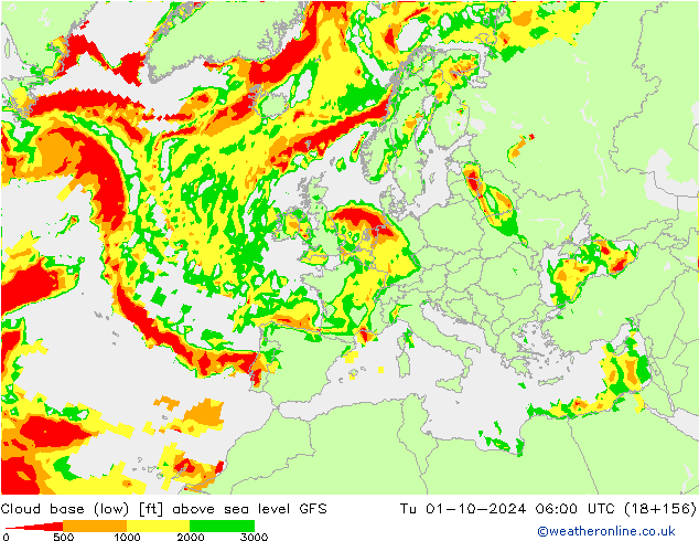 Cloud base (low) GFS Ter 01.10.2024 06 UTC