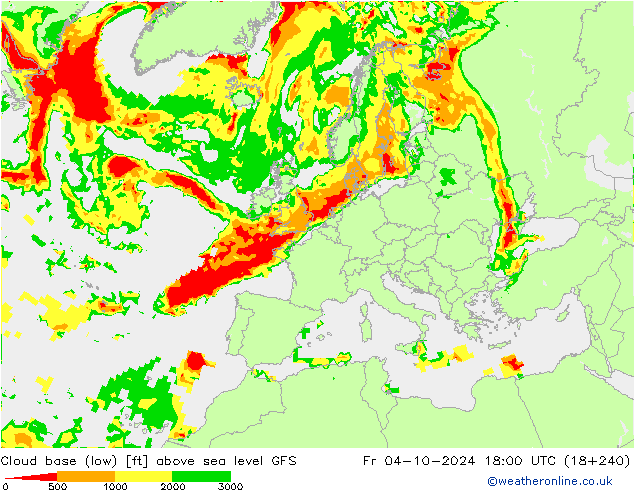 Cloud base (low) GFS ven 04.10.2024 18 UTC