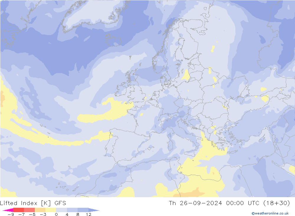 Lifted Index GFS do 26.09.2024 00 UTC