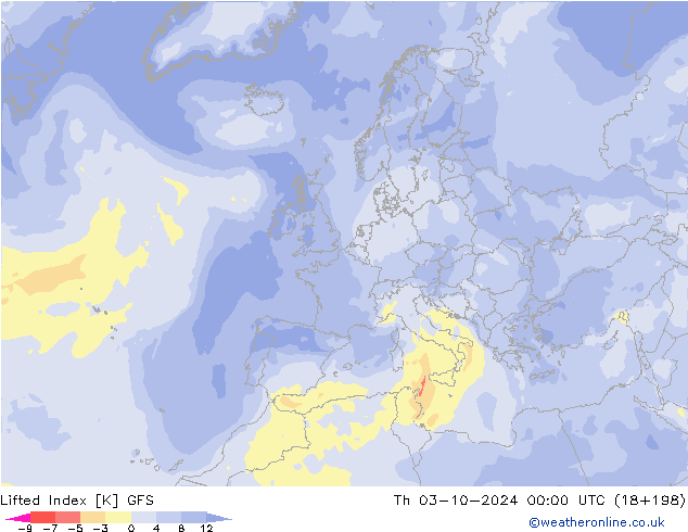 Lifted Index GFS Th 03.10.2024 00 UTC