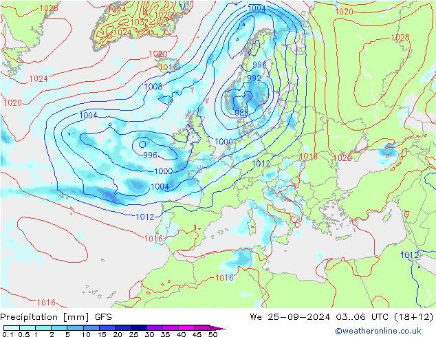 Niederschlag GFS Mi 25.09.2024 06 UTC