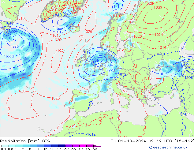 Precipitation GFS Tu 01.10.2024 12 UTC