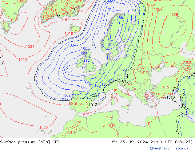 Surface pressure GFS We 25.09.2024 21 UTC