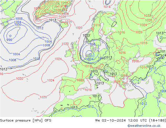 pression de l'air GFS mer 02.10.2024 12 UTC