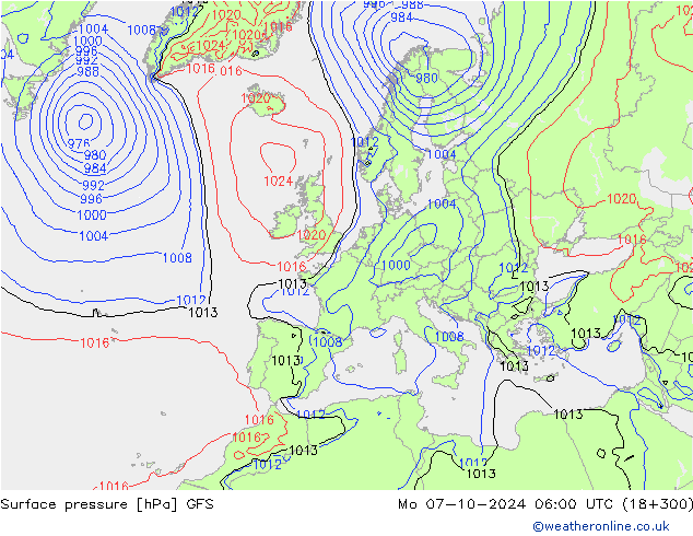 Surface pressure GFS Mo 07.10.2024 06 UTC