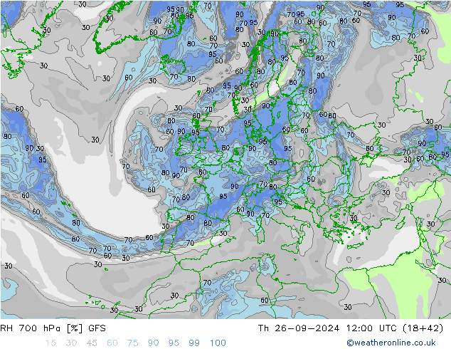 Humedad rel. 700hPa GFS jue 26.09.2024 12 UTC