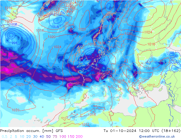 Nied. akkumuliert GFS Di 01.10.2024 12 UTC