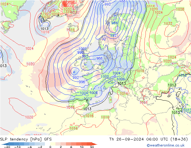 SLP tendency GFS Čt 26.09.2024 06 UTC