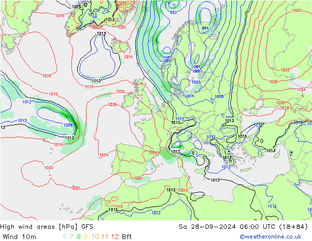 High wind areas GFS Sa 28.09.2024 06 UTC