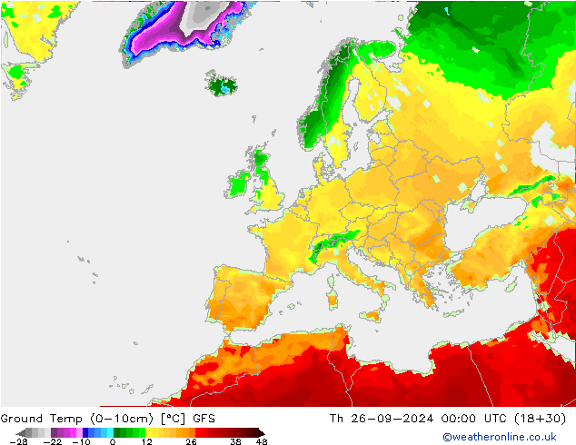 Temp. al suolo (0-10cm) GFS gio 26.09.2024 00 UTC