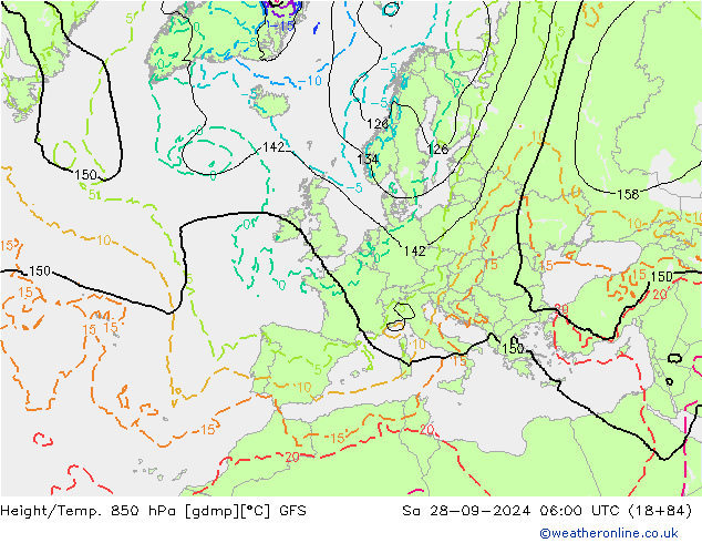 Hoogte/Temp. 850 hPa GFS za 28.09.2024 06 UTC