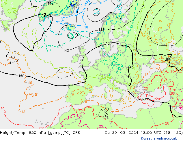 Height/Temp. 850 hPa GFS Su 29.09.2024 18 UTC