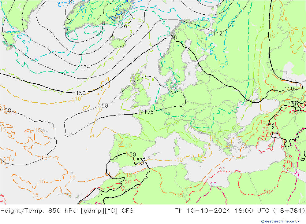 Height/Temp. 850 hPa GFS Do 10.10.2024 18 UTC