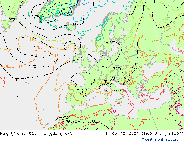 Height/Temp. 925 hPa GFS  03.10.2024 06 UTC