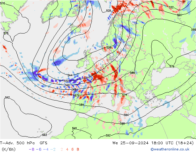 T-Adv. 500 hPa GFS wo 25.09.2024 18 UTC