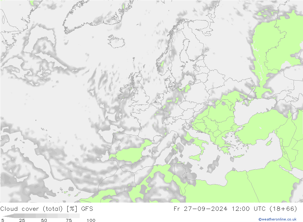 Cloud cover (total) GFS Fr 27.09.2024 12 UTC