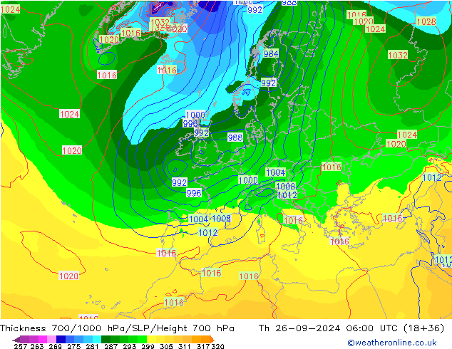 Thck 700-1000 hPa GFS Th 26.09.2024 06 UTC