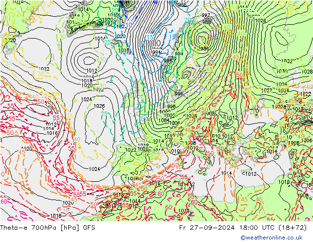 Theta-e 700hPa GFS Sex 27.09.2024 18 UTC