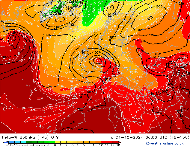 Theta-W 850hPa GFS Tu 01.10.2024 06 UTC