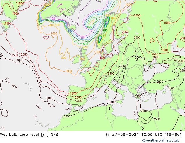 Theta-W Isoterma 0° GFS Sex 27.09.2024 12 UTC