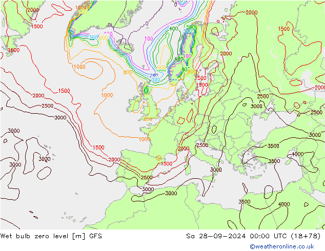 Theta-W Isoterma 0° GFS Sáb 28.09.2024 00 UTC