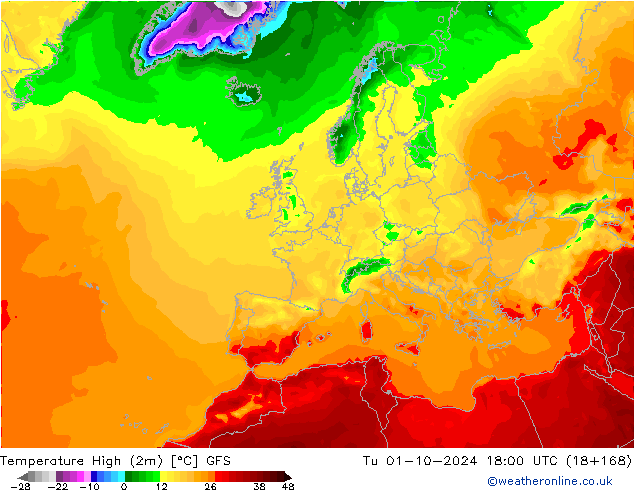 Höchstwerte (2m) GFS Di 01.10.2024 18 UTC