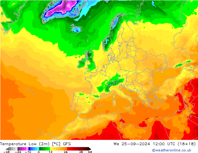 température 2m min GFS mer 25.09.2024 12 UTC