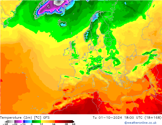 Temperatura (2m) GFS Ter 01.10.2024 18 UTC