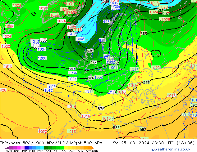 Thck 500-1000гПа GFS ср 25.09.2024 00 UTC