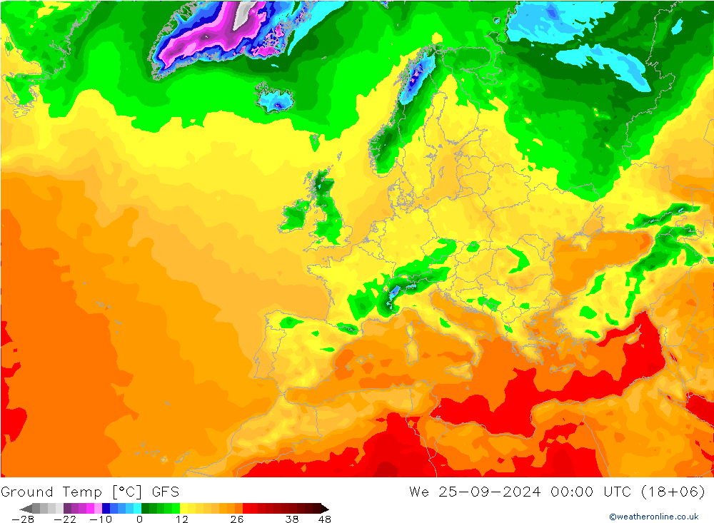 Topraküstü en düşük Sıc. GFS Çar 25.09.2024 00 UTC