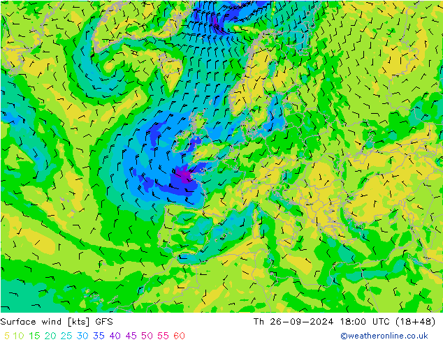 Wind 10 m GFS do 26.09.2024 18 UTC