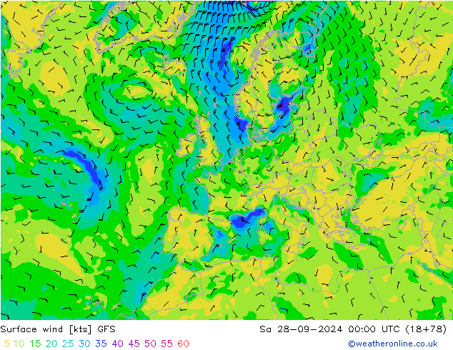 Viento 10 m GFS sáb 28.09.2024 00 UTC