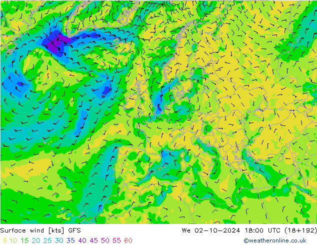 Wind 10 m GFS wo 02.10.2024 18 UTC