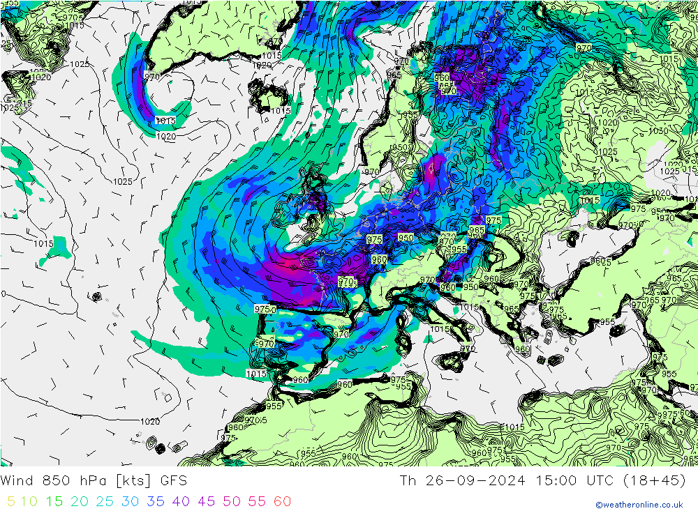 Wind 850 hPa GFS Th 26.09.2024 15 UTC