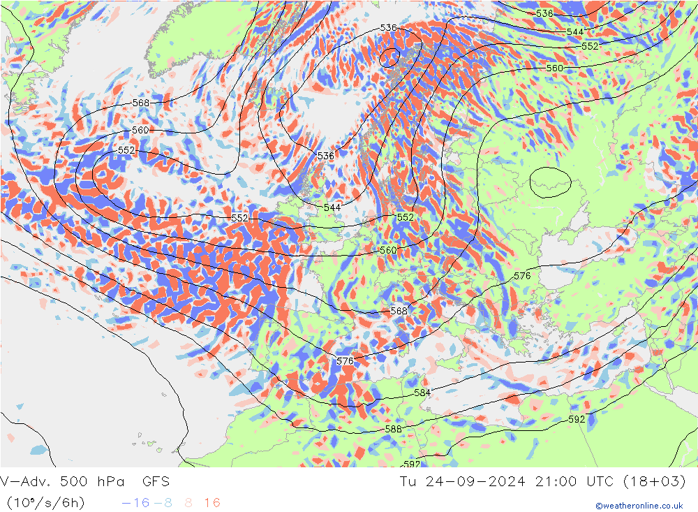 V-Adv. 500 hPa GFS mar 24.09.2024 21 UTC