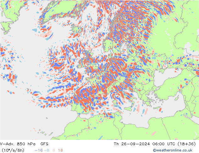 V-Adv. 850 hPa GFS czw. 26.09.2024 06 UTC