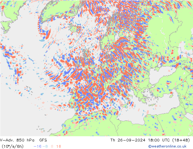 V-Adv. 850 гПа GFS чт 26.09.2024 18 UTC