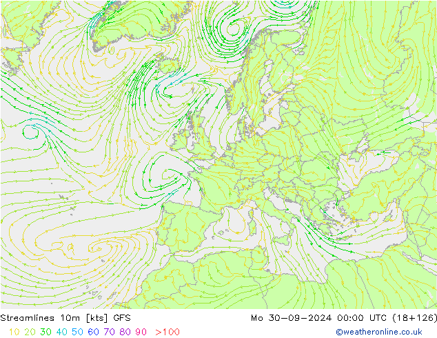 Streamlines 10m GFS Mo 30.09.2024 00 UTC