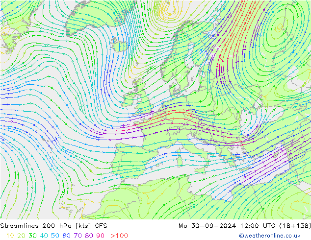 ветер 200 гПа GFS пн 30.09.2024 12 UTC