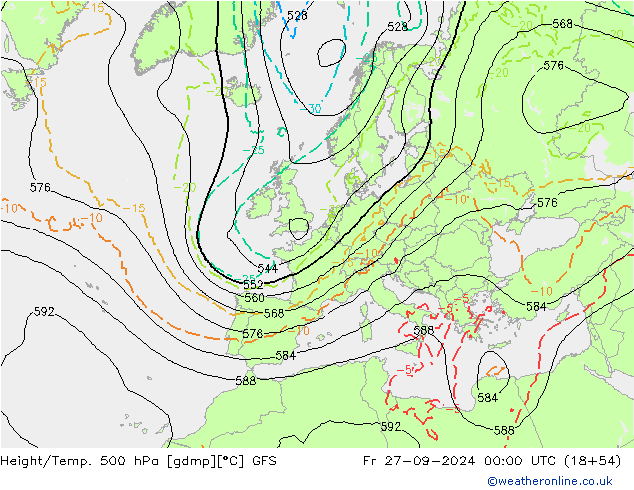 Z500/Rain (+SLP)/Z850 GFS Fr 27.09.2024 00 UTC