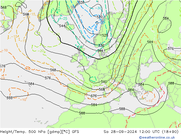 Height/Temp. 500 hPa GFS So 28.09.2024 12 UTC