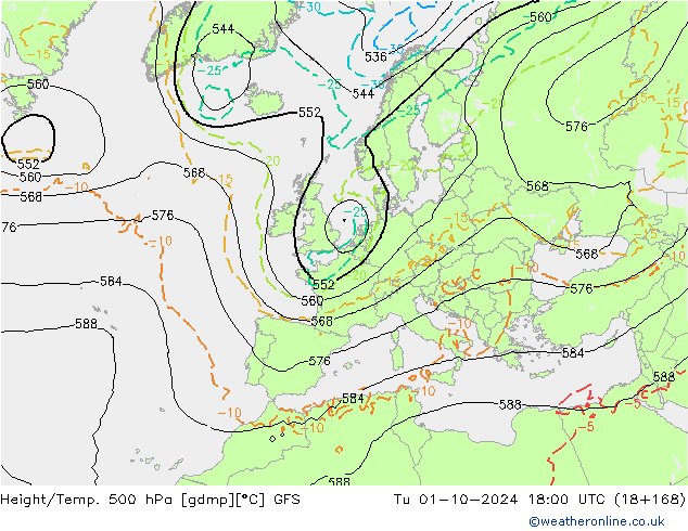 Géop./Temp. 500 hPa GFS mar 01.10.2024 18 UTC