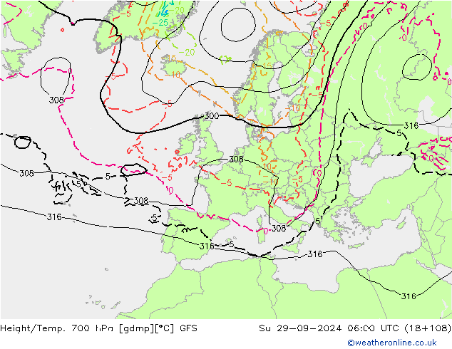 Height/Temp. 700 hPa GFS  29.09.2024 06 UTC