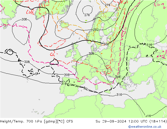 Height/Temp. 700 hPa GFS Dom 29.09.2024 12 UTC