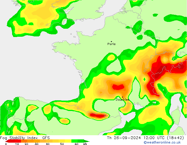 Fog Stability Index GFS чт 26.09.2024 12 UTC